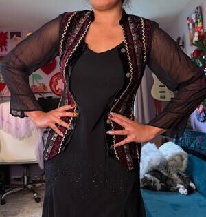 Vintage 90s black whimsigoth boho velvet button down top